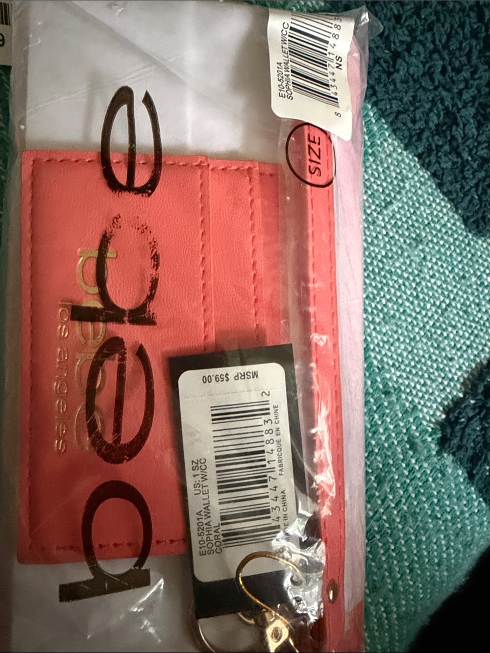 bebe Coral Pink Faux Leather Phone Wallet Case with Keyring